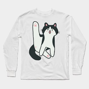 Black and White Tuxedo Cat Licking Butt Long Sleeve T-Shirt